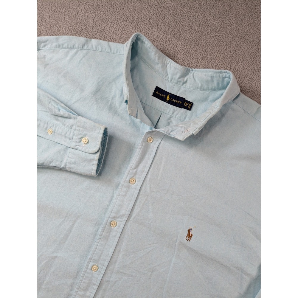 Polo Ralph Lauren Mens Aqua Blue Cotton Oxford Button Down Shirt 3XLT Tall